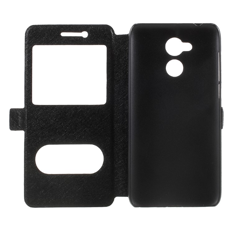 Silk Texture Dual Window Leather Phone Cover for Huawei Honor 6A - Black-6