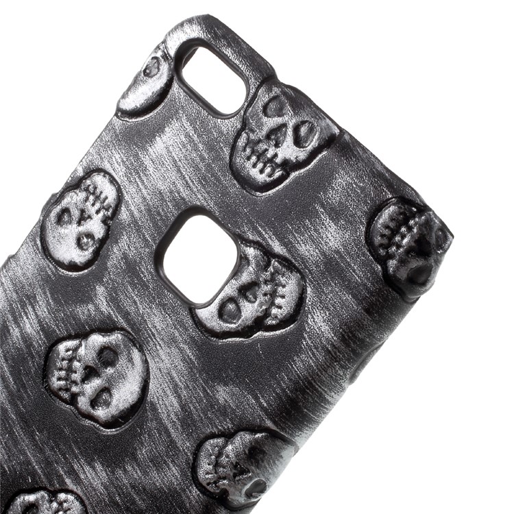 Leather Coated PC Back Phone Shell for Huawei P10 Lite - Skull / Grey-4