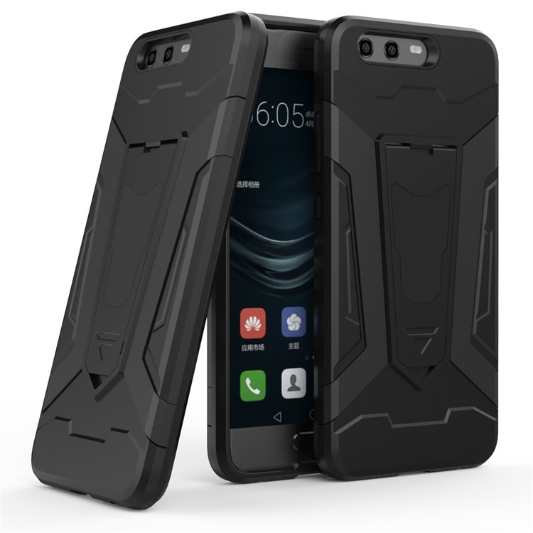 Armor Plastic TPU Cell Phone Cover with Kickstand for Huawei P10 - Black-1