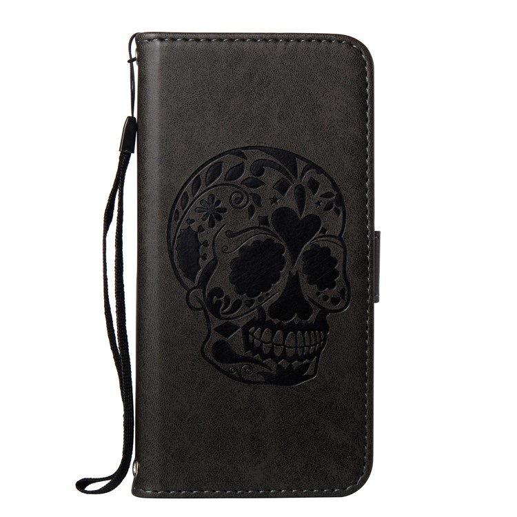 Imprint Skull Flower Pattern Leather Wallet Case for Huawei P10 - Black-2