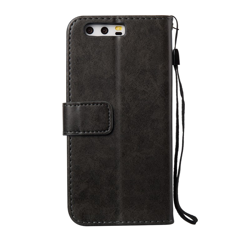 Imprint Skull Flower Pattern Leather Wallet Case for Huawei P10 - Black-3