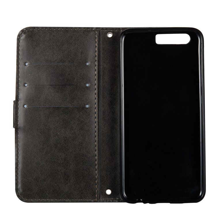 Imprint Skull Flower Pattern Leather Wallet Case for Huawei P10 - Black-4