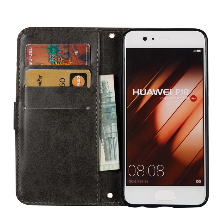 Imprint Skull Flower Pattern Leather Wallet Case for Huawei P10 - Black-5