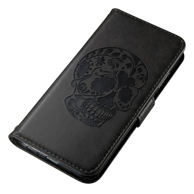 Imprint Skull Flower Pattern Leather Wallet Case for Huawei P10 - Black-8
