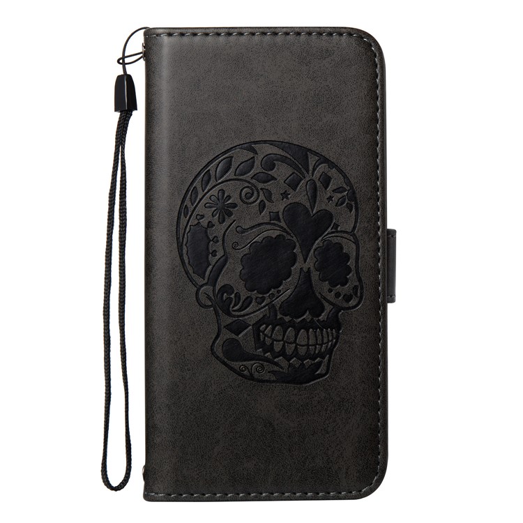 Imprint Skull Flower Pattern Leather Wallet Phone Cover for Huawei P10 Lite - Black-2