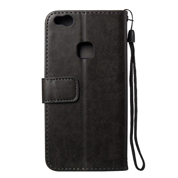 Imprint Skull Flower Pattern Leather Wallet Phone Cover for Huawei P10 Lite - Black-3