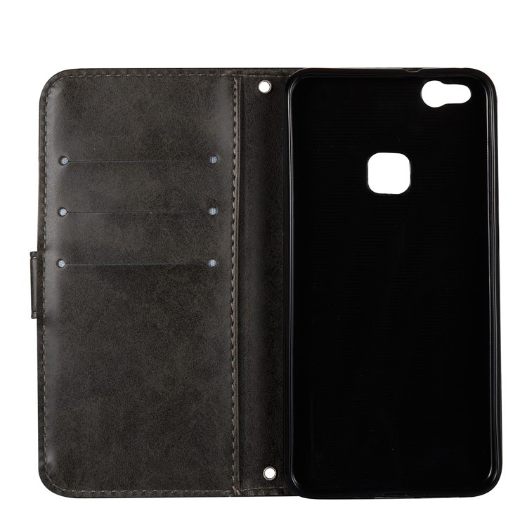 Imprint Skull Flower Pattern Leather Wallet Phone Cover for Huawei P10 Lite - Black-4
