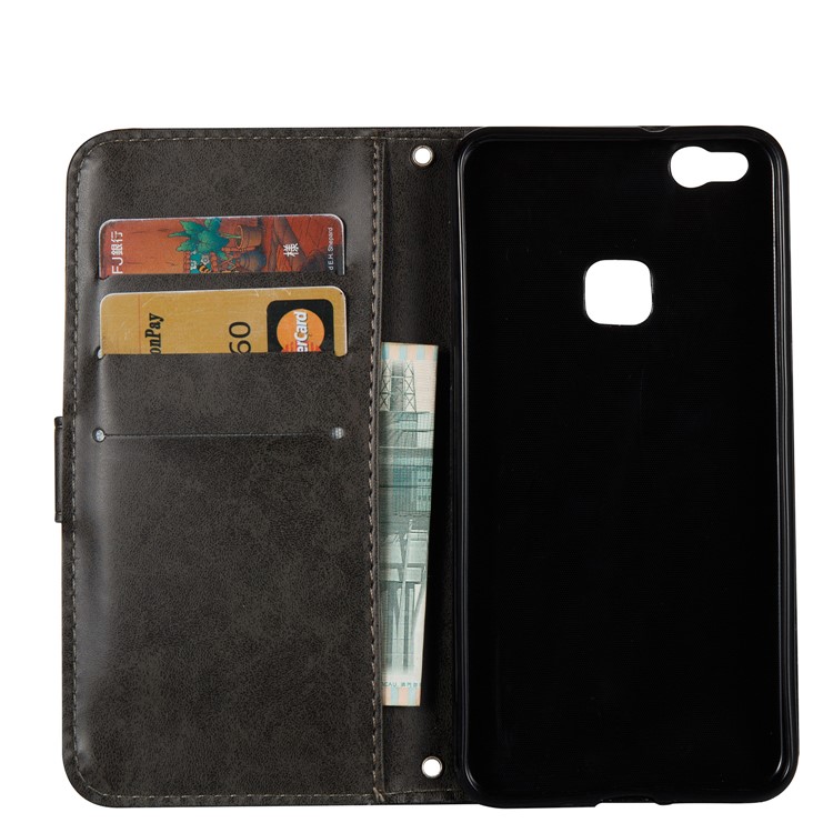 Imprint Skull Flower Pattern Leather Wallet Phone Cover for Huawei P10 Lite - Black-5