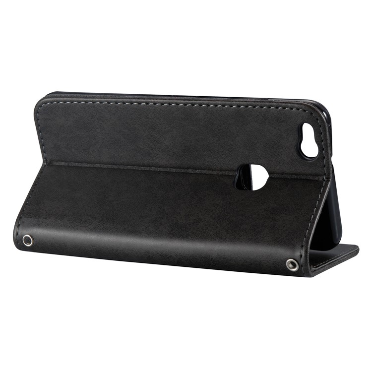 Imprint Skull Flower Pattern Leather Wallet Phone Cover for Huawei P10 Lite - Black-7