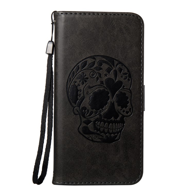 Imprint Skull Flowers Leather Wallet Cover for Huawei P8 Lite (2017) / Honor 8 Lite - Black-2