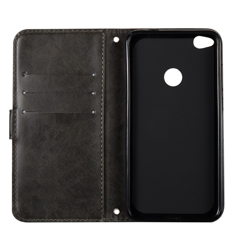Imprint Skull Flowers Leather Wallet Cover for Huawei P8 Lite (2017) / Honor 8 Lite - Black-4