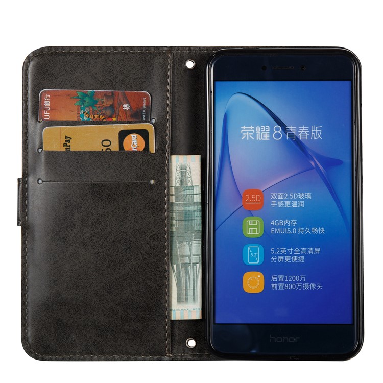 Imprint Skull Flowers Leather Wallet Cover for Huawei P8 Lite (2017) / Honor 8 Lite - Black-5