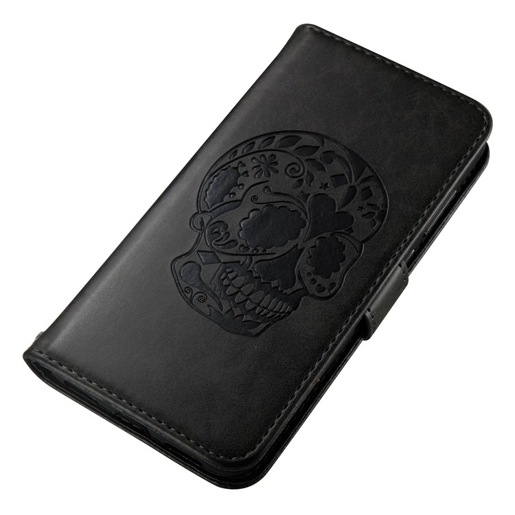 Imprint Skull Flowers Leather Wallet Cover for Huawei P8 Lite (2017) / Honor 8 Lite - Black-8
