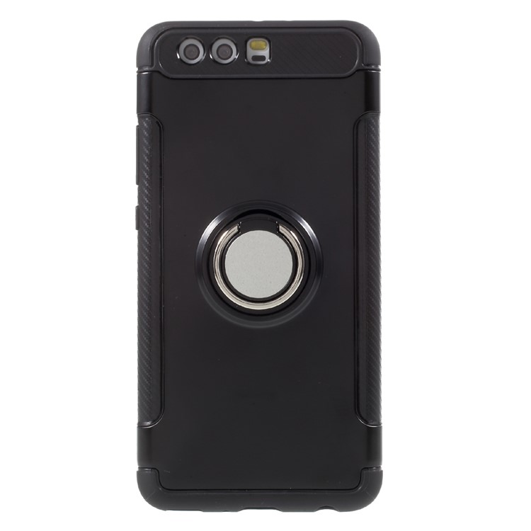 2-in-1 Carbon Fiber Texture (PC+TPU) Hybrid Kickstand Mobile Phone Case for Huawei P10 Plus - Black-3