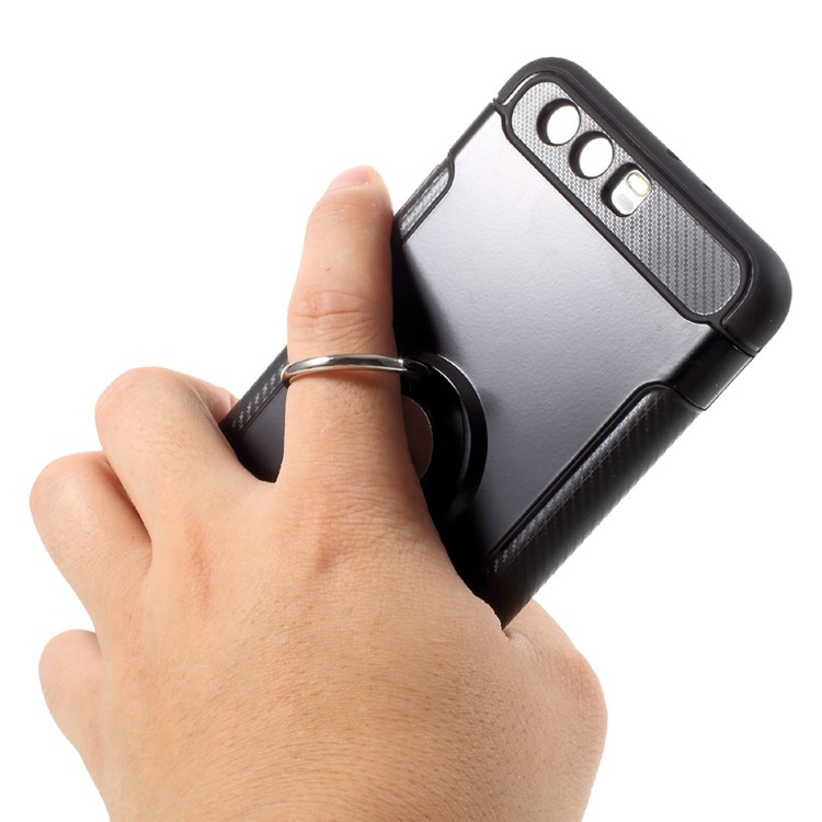 2-in-1 Carbon Fiber Texture (PC+TPU) Hybrid Kickstand Mobile Phone Case for Huawei P10 Plus - Black-6