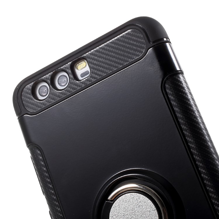2-in-1 Carbon Fiber Texture (PC+TPU) Hybrid Kickstand Mobile Phone Case for Huawei P10 Plus - Black-7