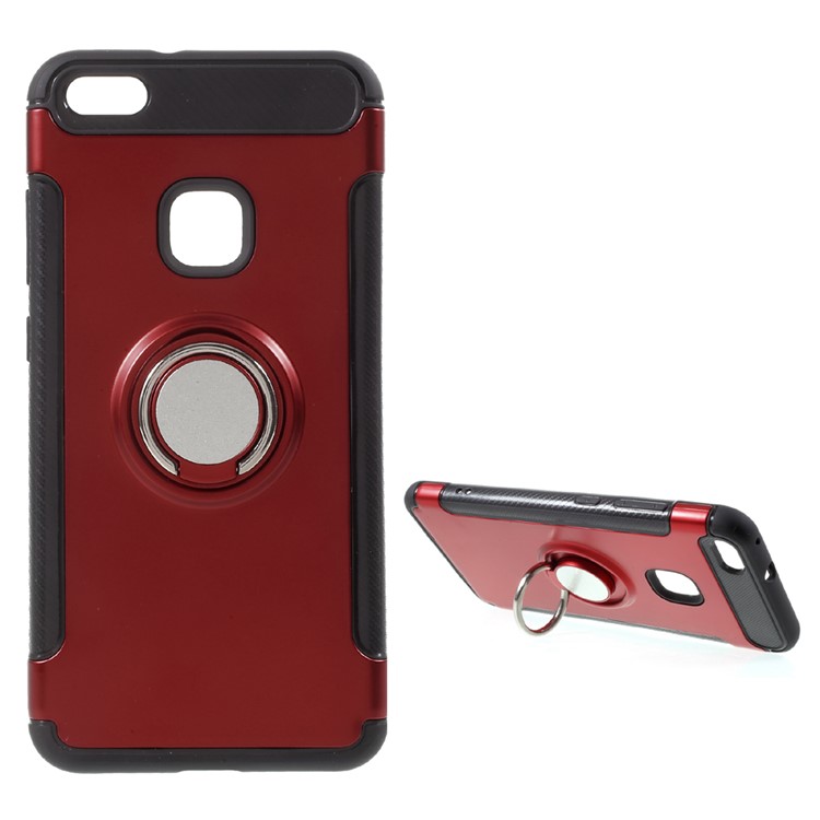 For Huawei P10 Lite 2-in-1 Carbon Fiber Texture (PC+TPU) Hybrid Kickstand Cover - Red-1