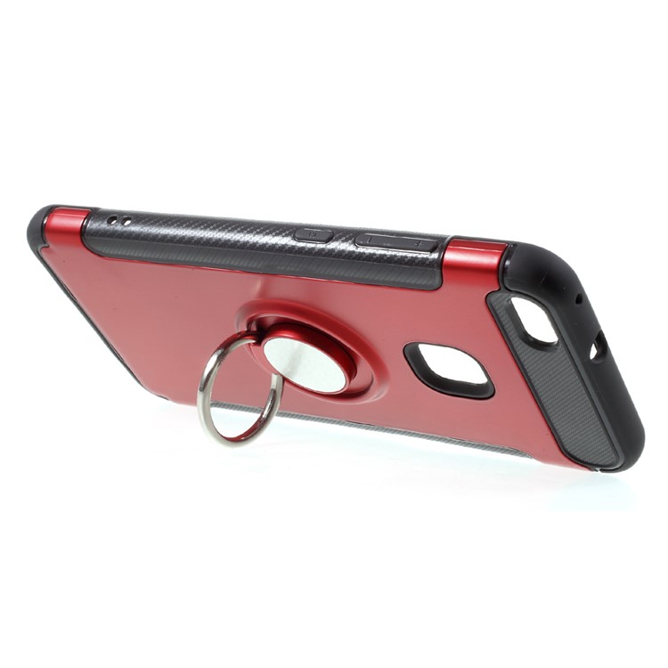 For Huawei P10 Lite 2-in-1 Carbon Fiber Texture (PC+TPU) Hybrid Kickstand Cover - Red-2