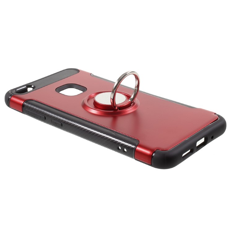 For Huawei P10 Lite 2-in-1 Carbon Fiber Texture (PC+TPU) Hybrid Kickstand Cover - Red-3