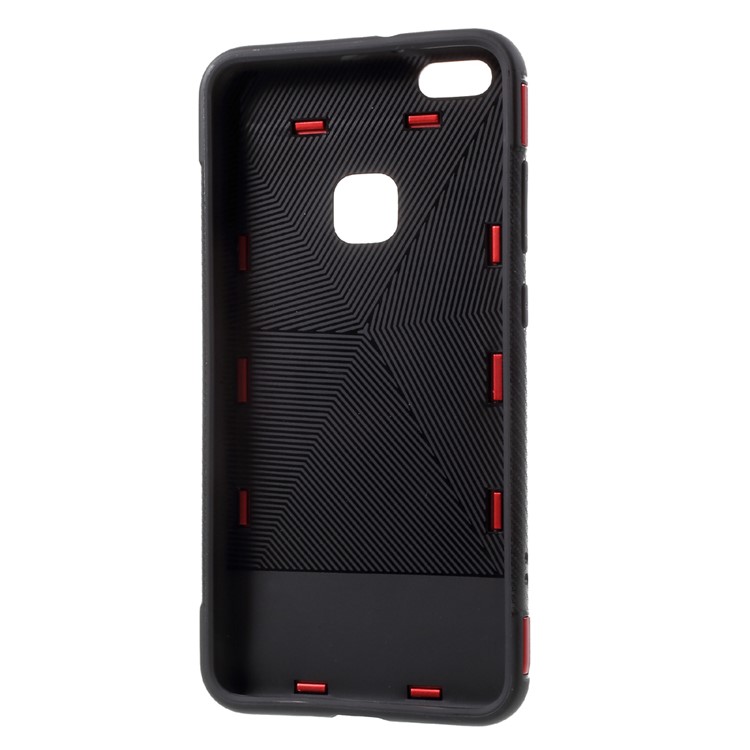 For Huawei P10 Lite 2-in-1 Carbon Fiber Texture (PC+TPU) Hybrid Kickstand Cover - Red-4