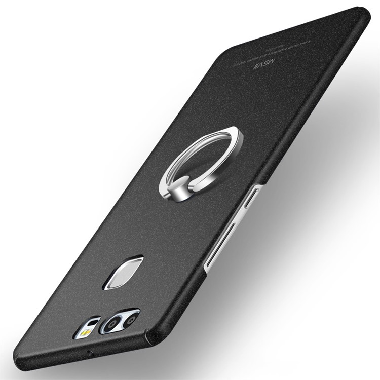 MSVII Ultra-thin Anti-fingerprint Matte Plastic Phone Accessory Case with Ring for Huawei P9 - Black-2