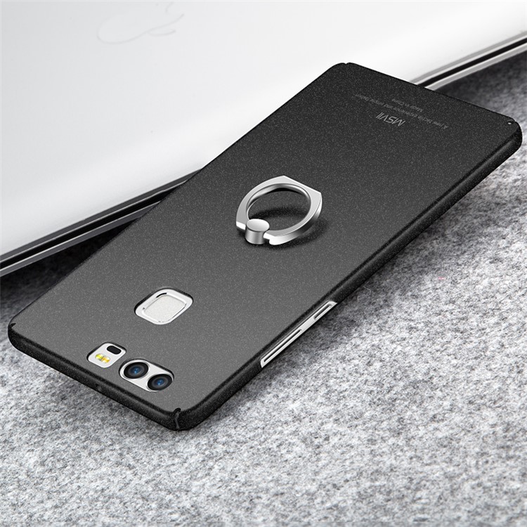 MSVII Ultra-thin Anti-fingerprint Matte Plastic Phone Accessory Case with Ring for Huawei P9 - Black-3
