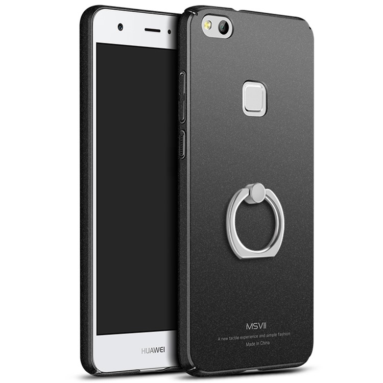 MSVII Ultra-thin Matte Anti-shock Plastic Phone Case with Finger Ring Holder for Huawei P10 Lite - Black-1