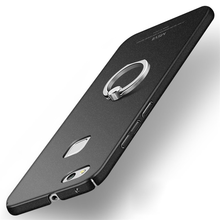 MSVII Ultra-thin Matte Anti-shock Plastic Phone Case with Finger Ring Holder for Huawei P10 Lite - Black-2