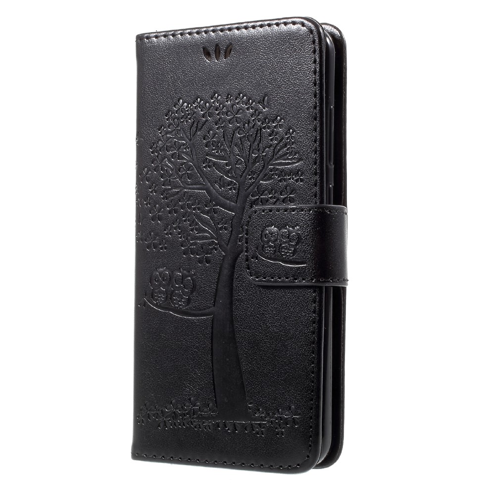 Imprint Tree Owl Magnetic Wallet Leather Stand Case for Huawei P10 Lite - Black-2