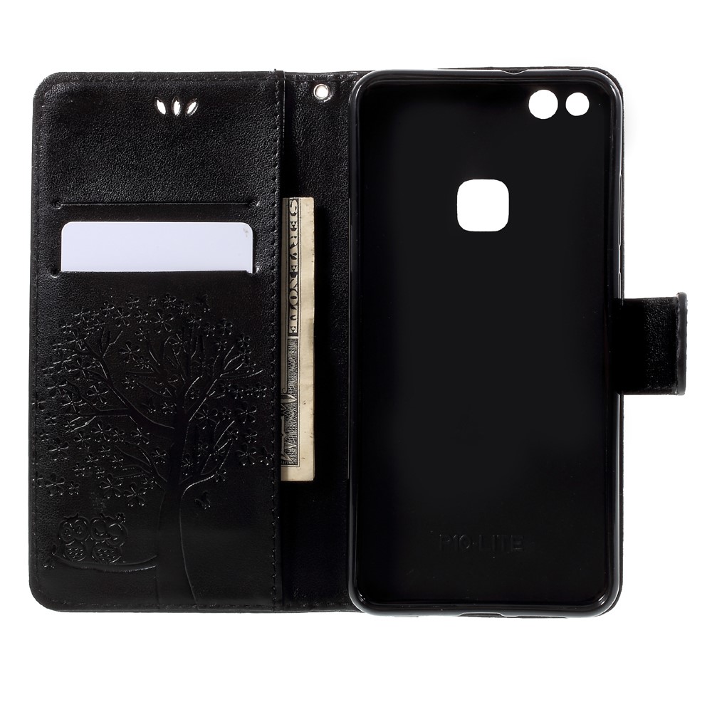 Imprint Tree Owl Magnetic Wallet Leather Stand Case for Huawei P10 Lite - Black-5
