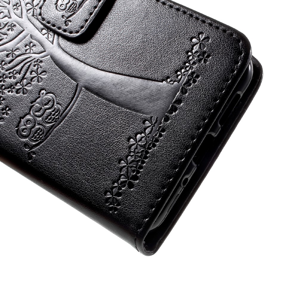 Imprint Tree Owl Magnetic Wallet Leather Stand Case for Huawei P10 Lite - Black-9