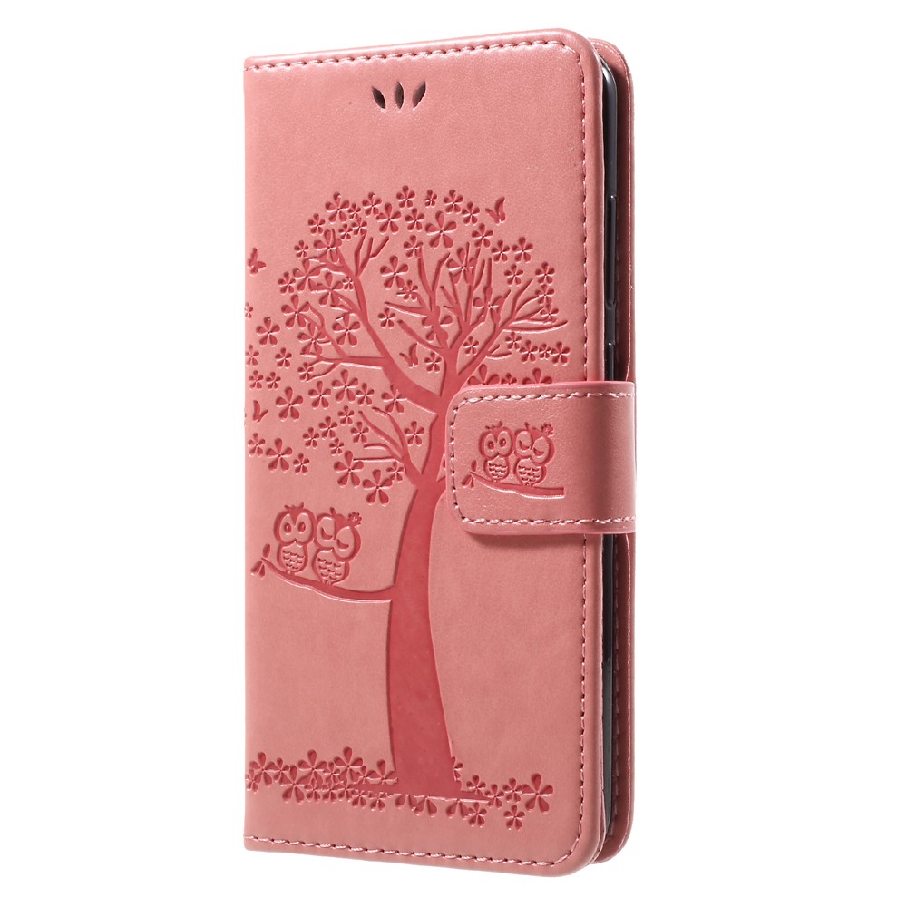 Imprint Tree Owl Magnetic Wallet Leather Shell with Stand for Huawei P10 Lite - Pink-2