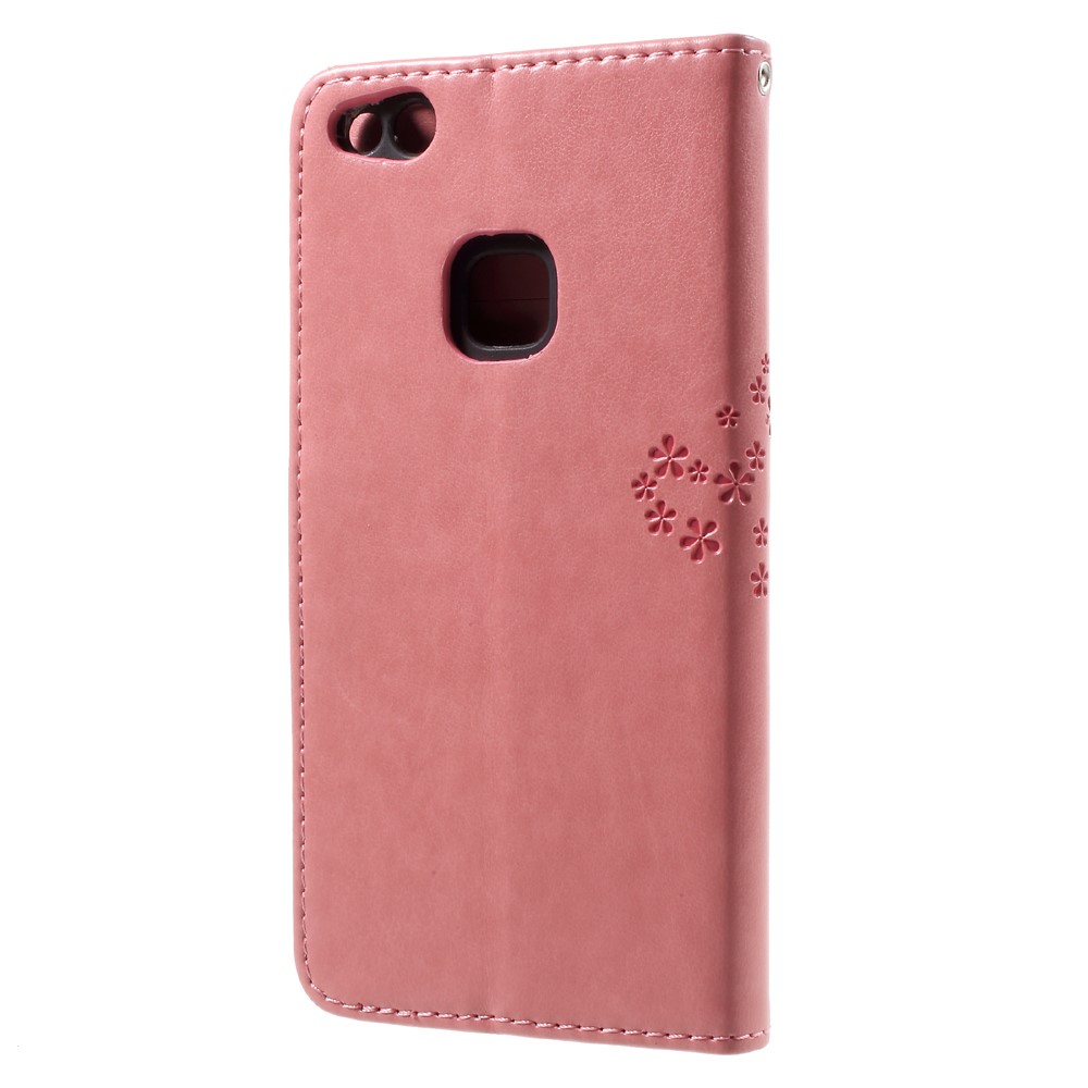 Imprint Tree Owl Magnetic Wallet Leather Shell with Stand for Huawei P10 Lite - Pink-3