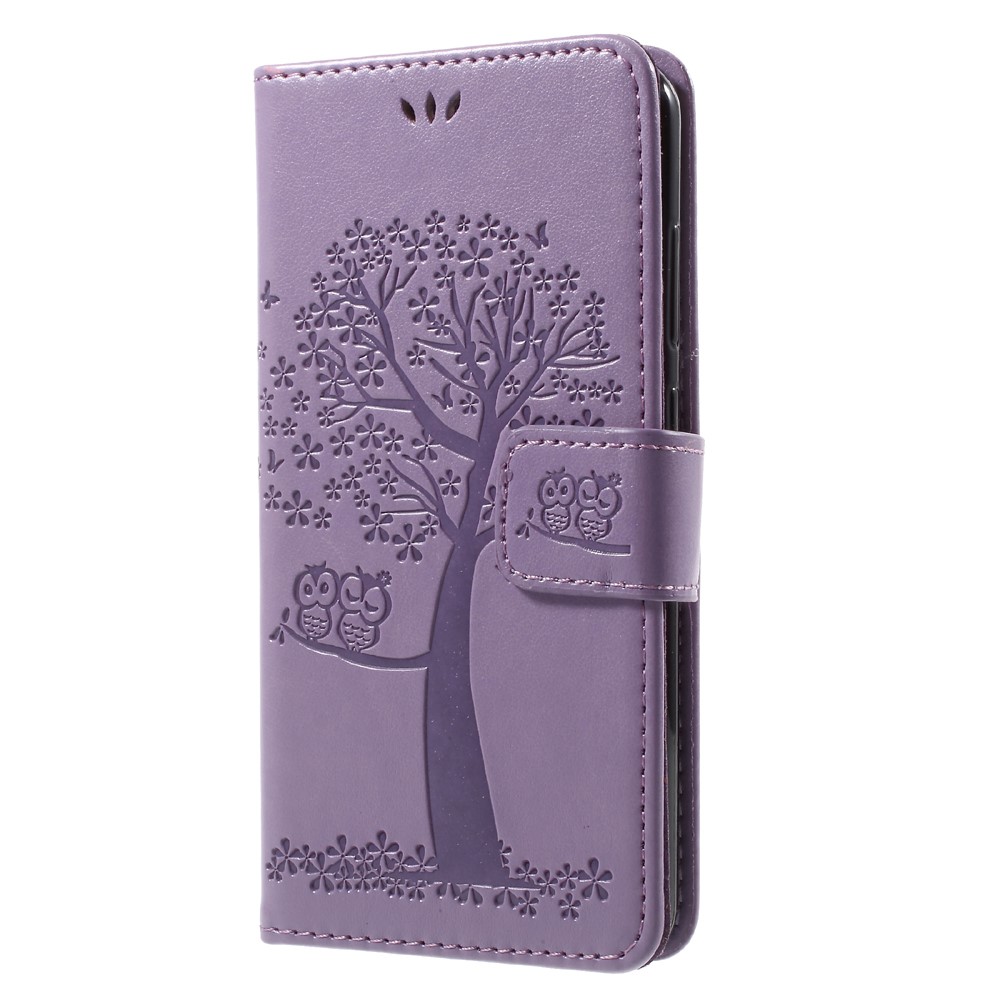 Imprint Tree Owl Magnetic Wallet Leather Case with Stand for Huawei P10 Lite - Purple-2