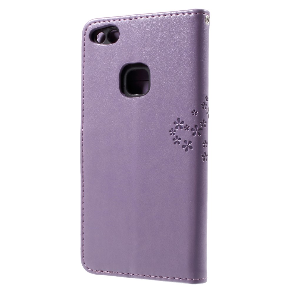 Imprint Tree Owl Magnetic Wallet Leather Case with Stand for Huawei P10 Lite - Purple-3