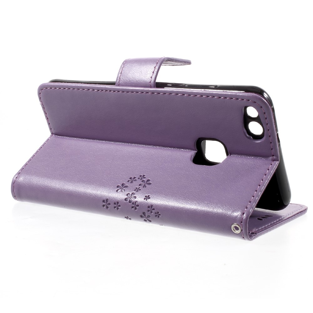 Imprint Tree Owl Magnetic Wallet Leather Case with Stand for Huawei P10 Lite - Purple-4