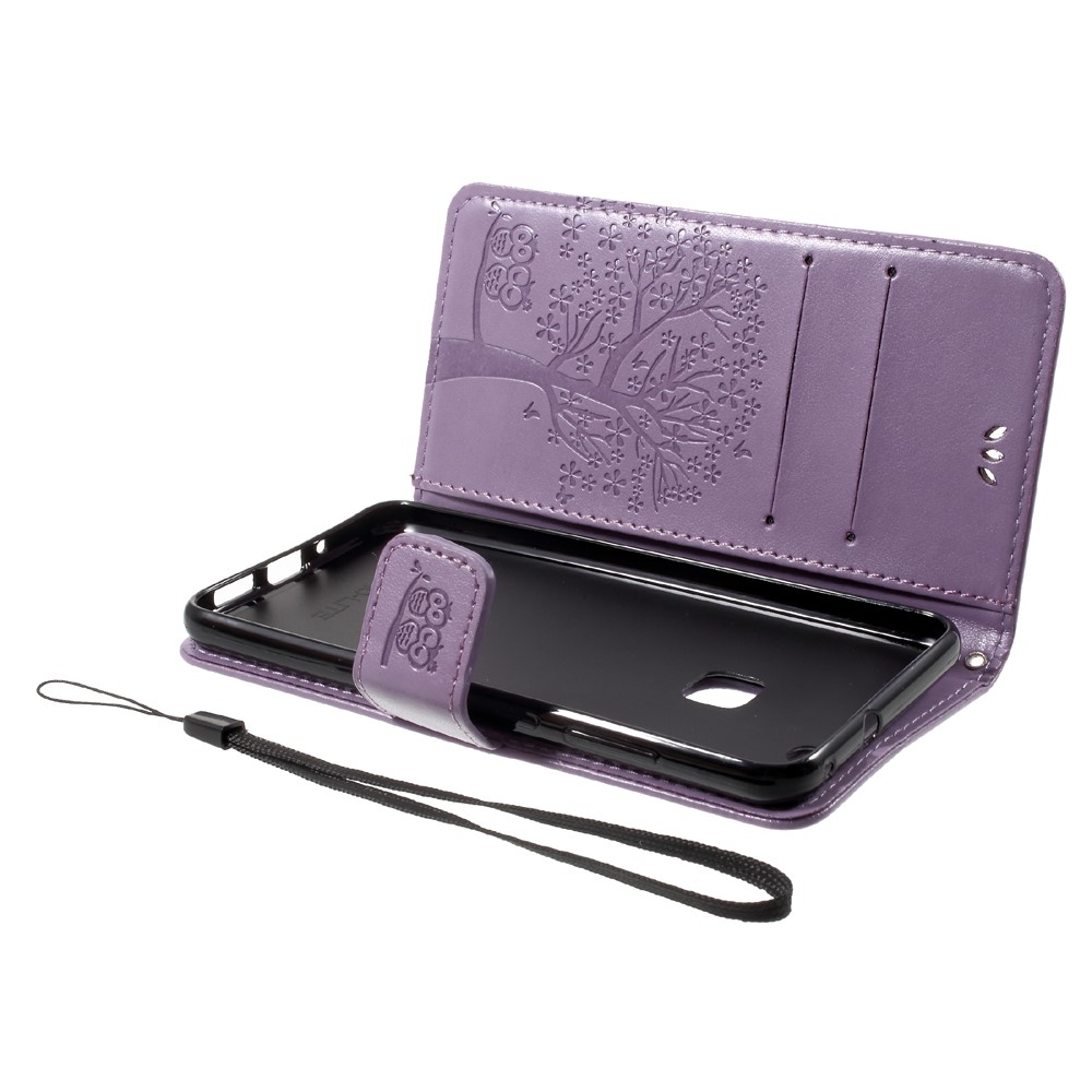 Imprint Tree Owl Magnetic Wallet Leather Case with Stand for Huawei P10 Lite - Purple-5