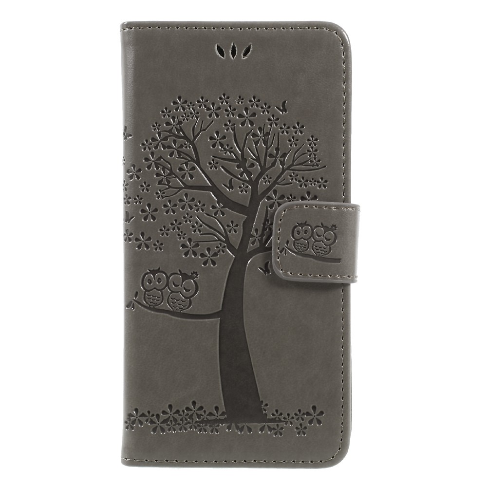 Imprint Tree and Owls Leather Wallet Casing with Stand for Huawei P8 Lite (2017) / Honor 8 Lite - Grey-1