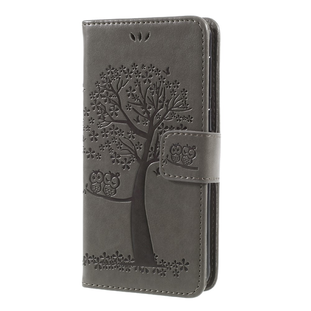 Imprint Tree and Owls Leather Wallet Casing with Stand for Huawei P8 Lite (2017) / Honor 8 Lite - Grey-3