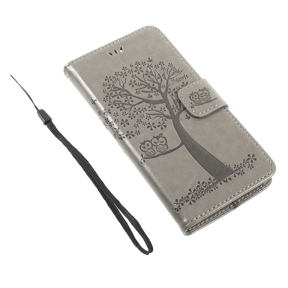 Imprint Tree and Owls Leather Wallet Casing with Stand for Huawei P8 Lite (2017) / Honor 8 Lite - Grey-7