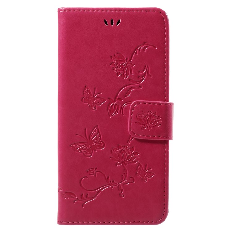 Imprint Butterfly Flowers Magnetic PU Wallet Leather Stand Cover for Huawei P10 Lite - Rose-3