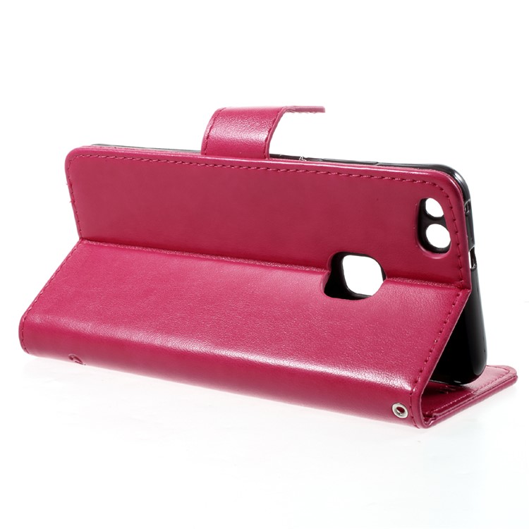 Imprint Butterfly Flowers Magnetic PU Wallet Leather Stand Cover for Huawei P10 Lite - Rose-4