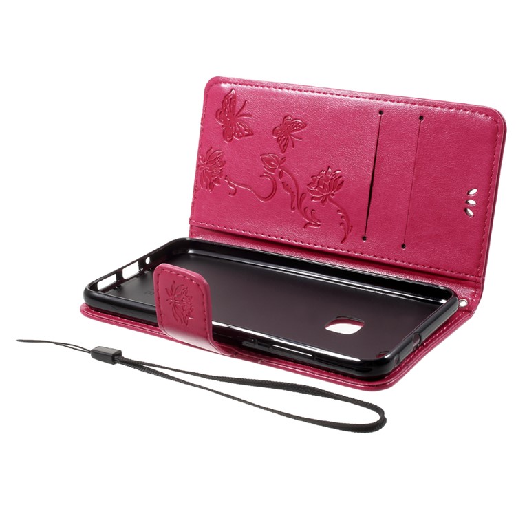 Imprint Butterfly Flowers Magnetic PU Wallet Leather Stand Cover for Huawei P10 Lite - Rose-5