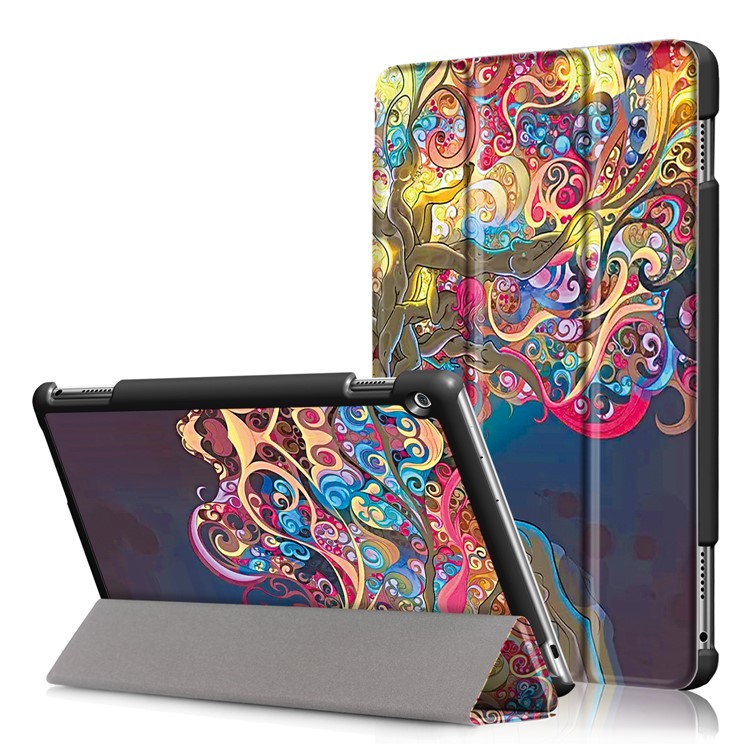 Pattern Printing Tri-fold Leather Flip Cover Shell with Stand for Huawei MediaPad M3 Lite 10 (10.1 Inch) - Beautiful Tree-1