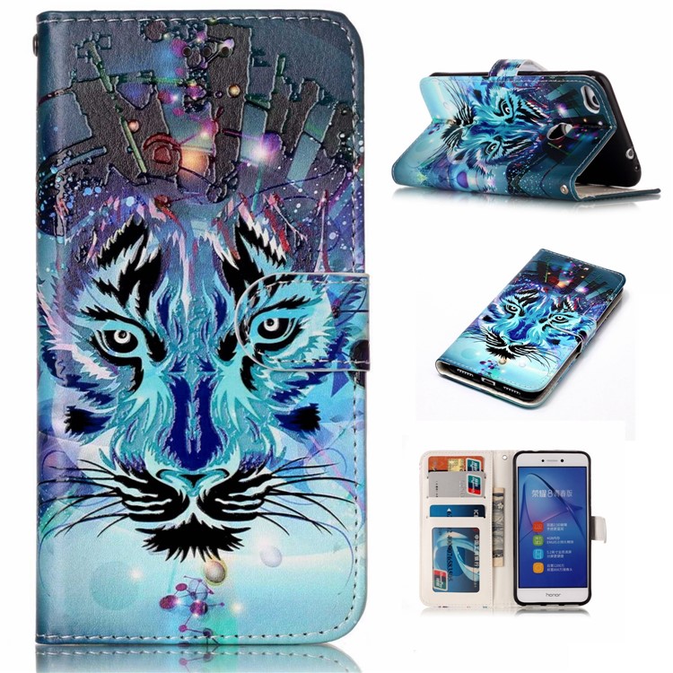 Pattern Printing Embossed Glossy Leather Protective Phone Case for Huawei P8 Lite (2017) / Honor 8 Lite - Tiger-1