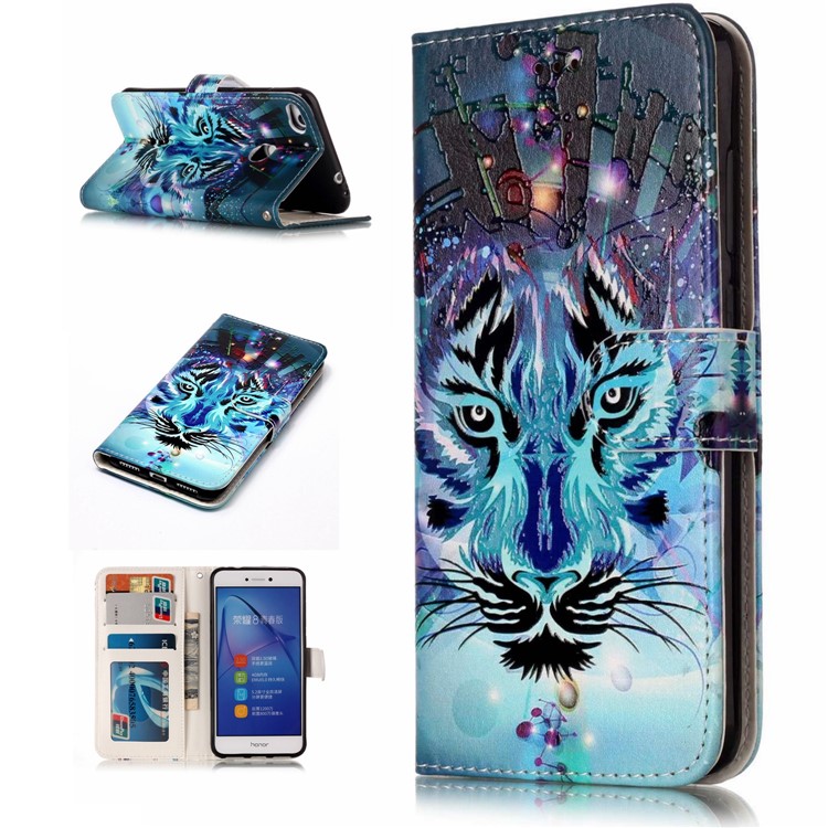 Pattern Printing Embossed Glossy Leather Protective Phone Case for Huawei P8 Lite (2017) / Honor 8 Lite - Tiger-2