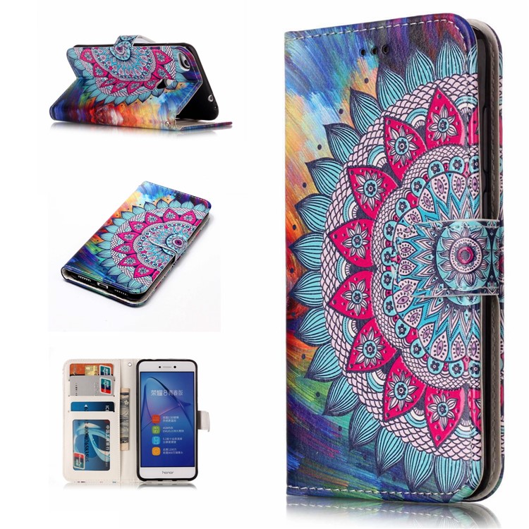 Pattern Printing Embossed PU Leather Casing for Huawei P8 Lite (2017) / Honor 8 Lite - Flower-1