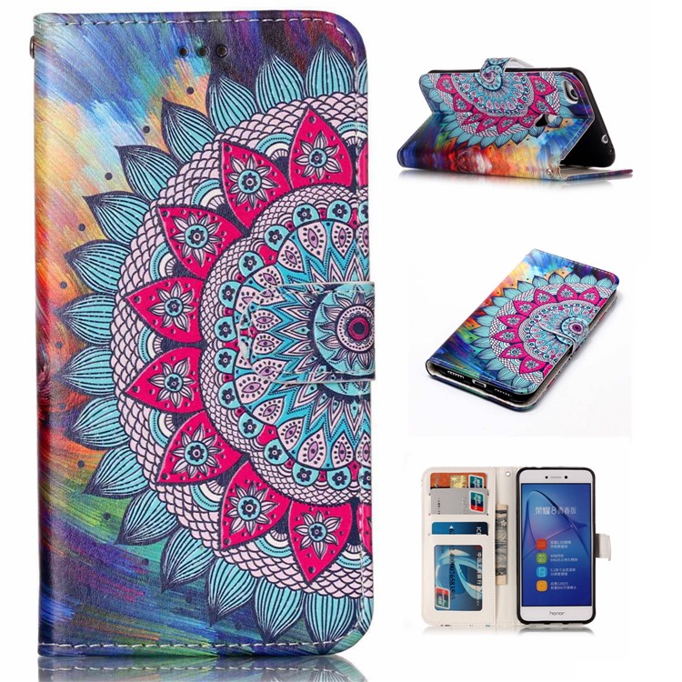 Pattern Printing Embossed PU Leather Casing for Huawei P8 Lite (2017) / Honor 8 Lite - Flower-2