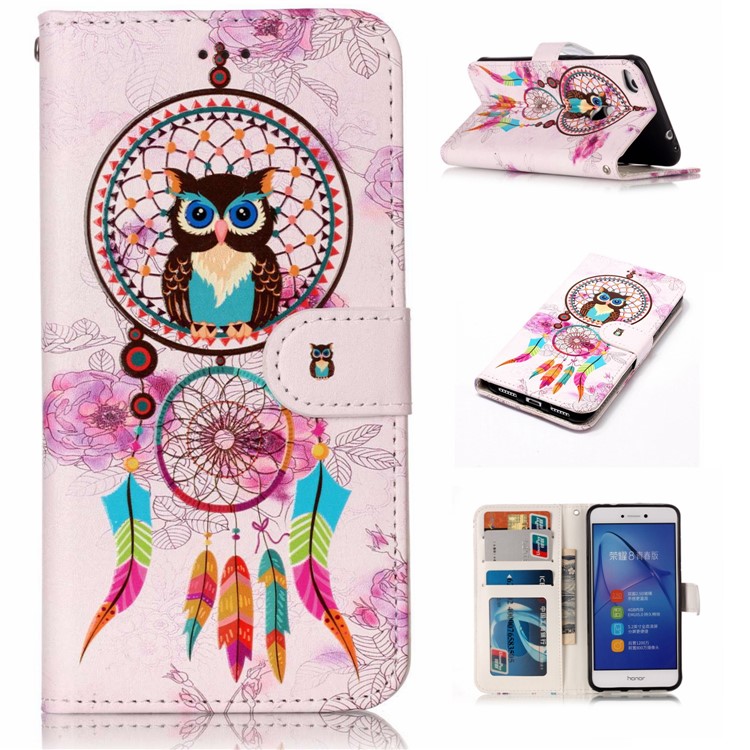 Pattern Printing Embossment Leather Mobile Phone Case for Huawei P8 Lite (2017) / Honor 8 Lite - Owl and Feather-1