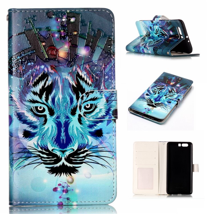 Pattern Printing Embossed Leather Protective Phone Case for Huawei P10 Plus - Tiger-1
